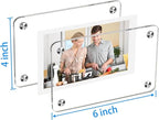 FQEIUO 4 Pack Magnetic Picture Frames for Refrigerator, 4X6 Inch Acrylic Photo Frames, Double Sided Clear Magnet Frame, Suitable for Refrigerator Display, Storage Cabinets, and Message Boards