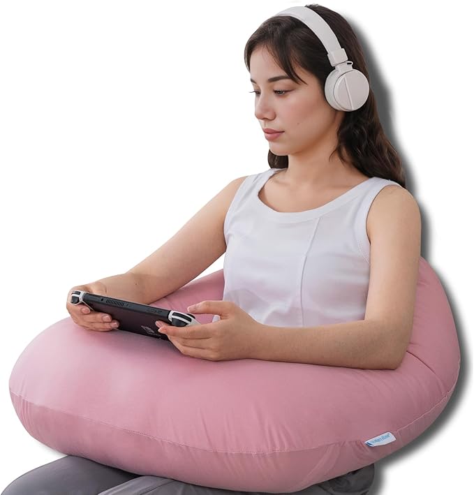 QUEEN ROSE Reading Pillow for Gaming, Lap Desk Pillow for Sitting in Bed or Sofa, Compact Arm Support Pillow for Reading, Playing or Crocheting, Cooling Pink