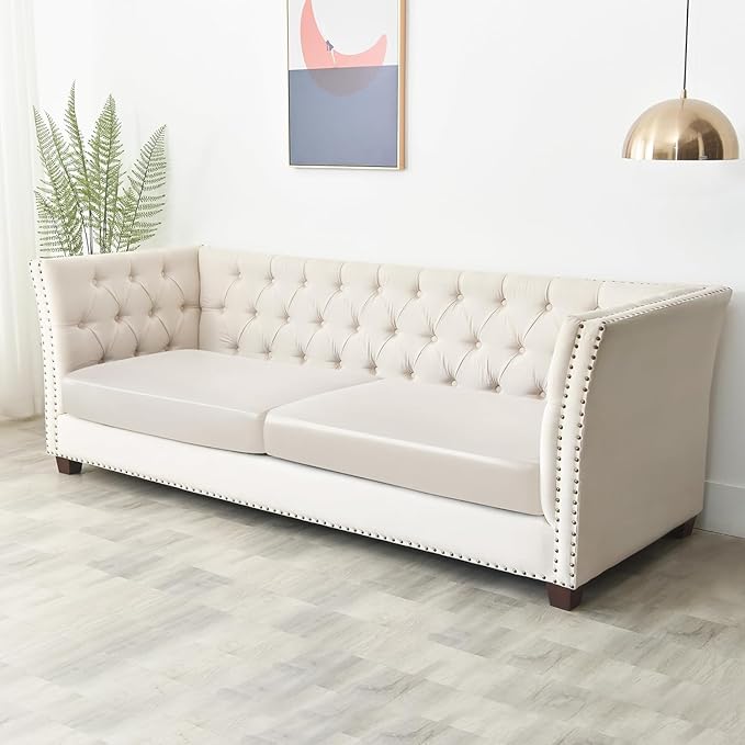 Yates Home PU Leather Couch Sofa Cushion Slipcover Water-Proof Elastic Chair RV Seat Covers Loveseat Slip Cover for Settee Seater Replacement in Living Room（2 Piece Large Sofa Cushion Covers,Ivory