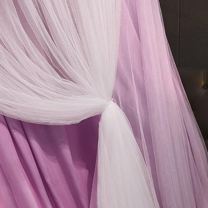 Kertnic Luxurious Bed Canopy for Girls & Adults - Double Layer Princess Canopy with Lace, Round Dome Mosquito Netting for Queen/King Bed Tent (Purple)