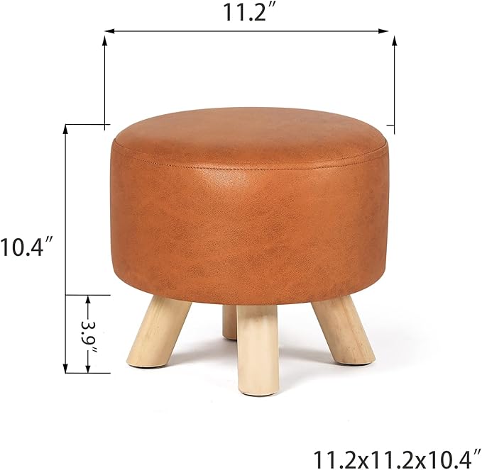 Asense Small Round Ottoman Foot Rest Stool Fabric Padded Seat Footstool Ottoman with Wooden Legs (Dark Orange,Fabric)