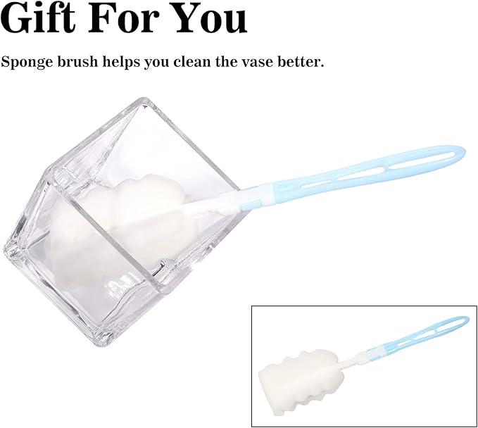 Set of 6 Square Glass Vases 4 x 4 Inch, Clear Cube Flower Vases with Sponge Brush, Candle Holders, Decorative Centerpieces for Home, Events or Weddings