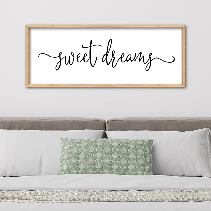 Sweet Dreams Above Bed Wall Decor Sign 40"x15" for Master Bedroom Over Bed Guest Room Wood Framed Wall Art (Wood)
