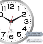 Atomic Wall Clock 10 Inch, Modern Clock Battery Operated Classic Analog Decorative for Kitchen, Living Room, Office, Bedroom, Bathroom (Silver)