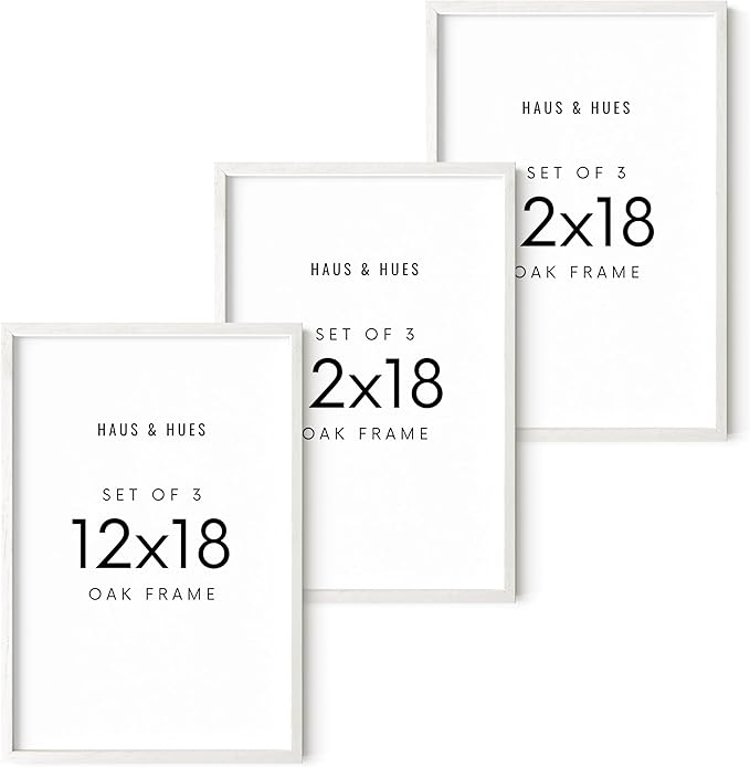 HAUS AND HUES 12x18 Picture Frames For Wall - Set Of 3 Poster Frames 12x18, Picture Frames 12x18, Poster Frame Set Of 3, 12x18 Frames, Frames 12 X 18, Photo Frames 12x18 (White Frame)