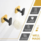 Angle Simple Bathroom Towel Hook 2 Pack, SUS 304 Stainless Steel Bath Robe Coat Holder Wall Mounted, Black & Gold