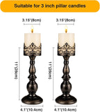Candle Holders for Pillar Candles Gothic Matte Black Vintage Tall Candle Holders Set of 2 Decorative Large Table Centerpieces Candle Stand Decor (Distressed Black 2PCS A)