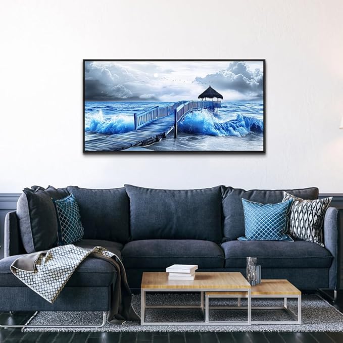 ZUITINGHUA Black Framed Canvas Wall Art For Living Room Wall Decor For Bedroom Office Wall Decoration Ocean Landscape Paintings Black And White Pictures Artwork Room Aesthetic Home Decor 20x40 In