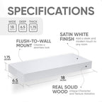 Homeforia White Floating Shelf 18 inch, High End Solid Real Wood 18inch Bathroom Floating Shelves for Wall Mounted, White Wooden 18in Floating Shelves, Heavy Duty Bracket, 18 X 6.5 X 1.75 in, Set of 2