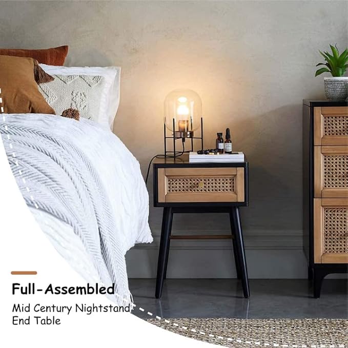 COZAYH Fully-Assembled Modern Farmhouse Clean-Lined Nightstand, End Table with 1 Drawer, Black