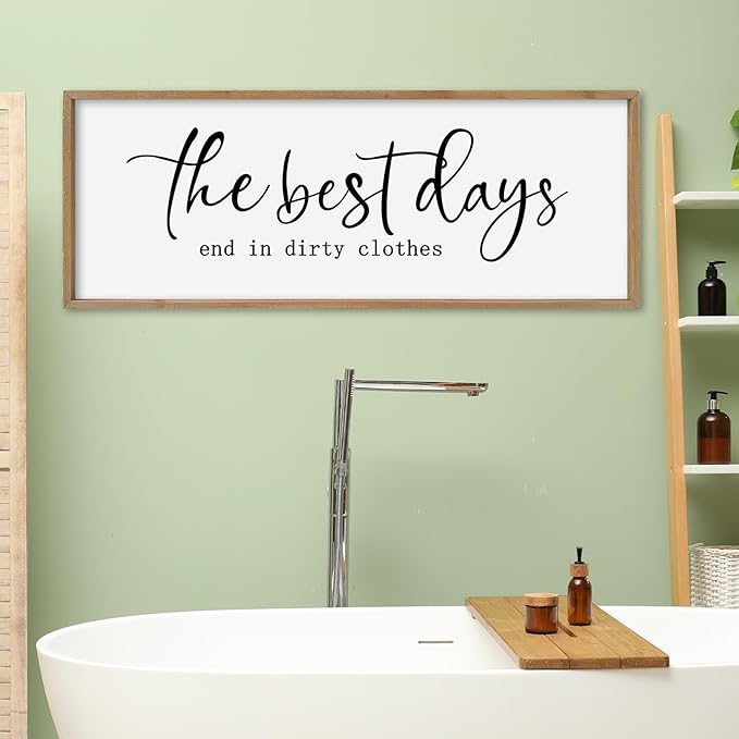 SRSZHIYUE The Best Days End In Dirtiest Clothes Sign Wall Decor Art 32"×12" for Laundry Room Large Wood Framed Wall Hanging (Wood)