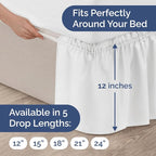 Wrap Around Dust Ruffle Bed Skirt - White - for Full Size Beds with 12 Inch Drop - Easy Fit Elastic Strap - Adjustable Pleated Bedskirt w/Brushed Fabric - Wrinkle Free - for Women, Men, Kids & Teens