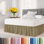 Wrap Around Dust Ruffle Bed Skirt - Khaki - for Full Size Beds w/ 12 Inch Drop - Easy Fit Elastic Strap - Adjustable Pleated Bedskirt w/Brushed Fabric - Wrinkle Free - for Women, Men, Kids & Teens