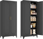 Pantry Cabinet, 75 Inch Tall Kitchen Storage Cabinet, Metal Pantry Cabinets with Doors and Adjustable Shelves, Black Freestanding Food Cupboard for Living, Dinning Room-Assembly Required