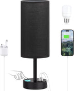 Black Touch Bedroom Lamp with USB - 3 Way Dimmable Table Lamp for Bedroom, Nightstand Lamp with Black Charging Station for Desk Dorm, Office, Boy Kids Room, Small
