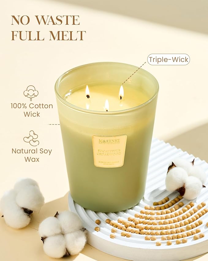 M&SENSE Eucalyptus & Cedarwood Scented Candle, 3 Wick 35oz Natural Soy Wax Candles for Home Scented, Green Candles Gift for Spring, 150 Hours Long Lasting Slow Burning