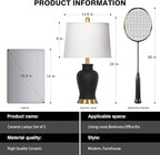 23" Modern Black Ceramic Table Lamps Set of 2, Farmhouse Table Lamps for Living Room, Classic Bedside Lamp with Ginger Jar Design, Elegant Bedroom Lamp for Night stand Desk Side End Table Home Decor