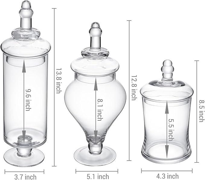 MyGift Clear Glass Apothecary Jars with Lid, Decorative Footed Vase, Candy Buffet Containers Set of 3