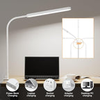 SKYLEO Led Desk Lamp - 33.5" Desk Light - Flexible Gooseneck - 5 Color Modes X 11 Brightness Levels - 1300LM - Timmer & Memory Function - 12W Clip on Light - White
