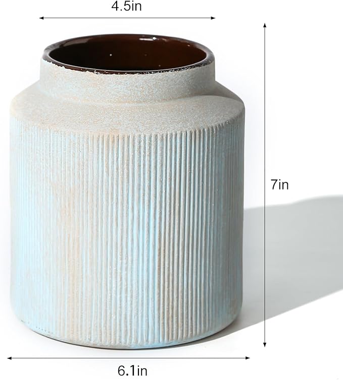 Farmhouse Vase for Home Decor, Vintage Rustic Terracotta Flower Vase Suitable for Home Decor, Living Room, Shelf, Dining Table. 7IN.Light Green