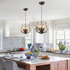 5-Light Vintage Crystal Branch Chandelier Farmhouse Hanging Pendant Light Fixtures for Living Room Dining Room Foyer Kitchen Island Hallway, Aged Bronze