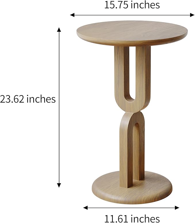 Solid Wood End Table with Sturdy U-Shaped Legs, Modern Side Table for Living Room & Bedroom, Natural Ash Wood, Easy Assembly (15.75" L x 15.75" W x 23.62" H)