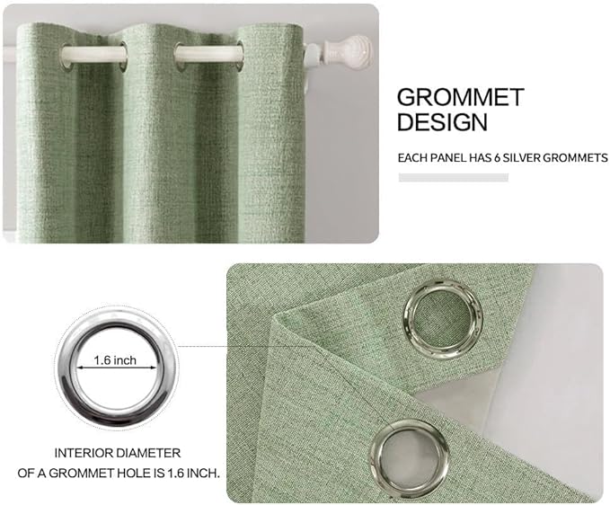 MIULEE Linen Blackout Curtains and Drapes 100% Room Darken Thermal Insulated Grommet Window Panels with Coating 2 PCs W 42 x L 84 inches Sage Green