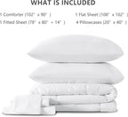 CozyLux King Size Comforter Set White, 7 Pieces Bed in a Bag, White Comforter King Size, All Season Bedding Sets with Stitch Quilted Comforter, Flat Sheet, Fitted Sheet, Pillowcases