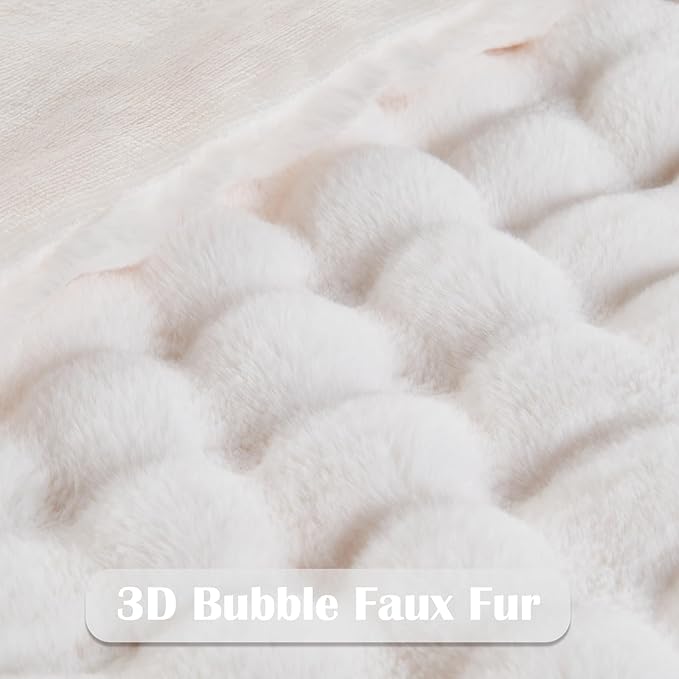 NEWCOSPLAY Faux Fur Twin Blanket Ivory Bubble Blanket Thick Warm Soft for Couch Sofa Bed 550GSM (Ivory, Twin(60"x80"))