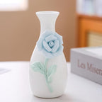 Handmade Ceramic Small vase Creative mini vase Home Decoration Ornament with 3D Floral Design (3D Flowers-rose1PCS)