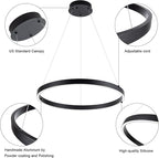 MADEM Room Decor Modern LED Pendant Light 1-Ring Circular Contemporary Chandelier 23.6'' Flush Mount Pendant Lighting for Living Dining Room Bedroom, 6000K Cool White, Black