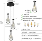 Raindrop Pendant Lights Kitchen Island Teardrop Black Hanging Light Fixtures Clear Solid Glass Pendant Light Modern Chandeliers for Dining Room Porch Corridor Living Room(3-Light)