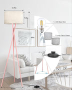 Lightdot Pink Tripod Floor Lamp, Modern Floor Lamps for Living Room, Standing Lamp with Linen Shade, E26 Bulb Included, 66" Tall Floor Lamp for Bedroom, Home Office