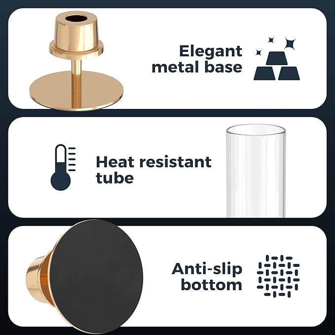 21 Pack 23.6 & 21.7 & 19.7 in Tall Gold Hurricane Candlesticks Holder with Glass Cylinder Cover - Candle Holders for Table Centerpiece (Gold)