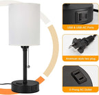 Small Bedside Table Lamp for Nightstand with USB & Outlet, 3 Color, Matte Black, White Lampshade (LED Bulb Included)