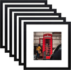 12x12 Picture Frame Set of 6, Display Pictures 8x8 with Mat or 12x12 Without Mat for Wall Mounting,Black
