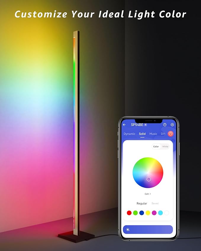 Gold Floor Lamp with Remote, Aluminum RGB LED Corner Lamp with Alexa, 1600 Lumen Standing Lamp with DIY Music Sync and 16 Million Colors, Smart Dimmable Floor Lamp for Living Rooms, Bedrooms