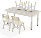 Kids Study Table and Chairs Set, Height Adjustable Toddler Table and Chair Set for Kids Ages 3-8, Graffiti Desktop (Burlywood - 2)