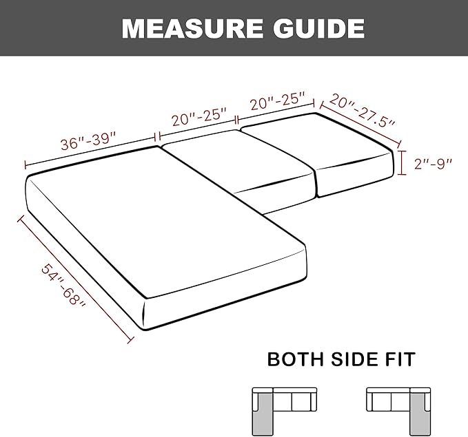 Yates Home 3 Piece Sectional Couch Covers - L Shape Sofa Cushion Covers with Separate Cushions for Both Left/Right Chaise (2 Seater + 1 Chaise, Black PU Leather Slip Cover)