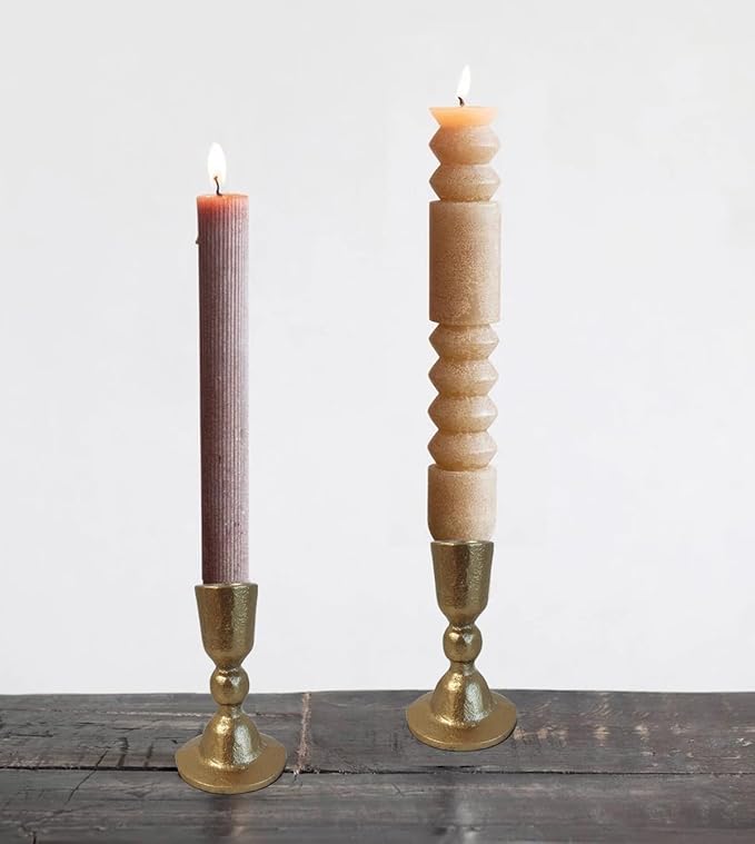 Antique Brass Iron Taper Candle Holders - Candlestick Holder for Weddings, Dining, and Parties, Candle Stand Set of 2