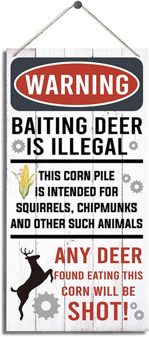 Warning Signs, Funny Hunting Sign Wall Decor, Baiting Deer Is Illegal Sign, Decorative Wood Hanging Wood Plaque, Man Cave Bar Cabin Decor, Pub Decor, Farmhouse Wall Decor for Coffee & Bar