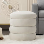 Furniliving Modern Round Ottoman, Soft Bedroom Ottoman Footstool Round Ottomans Stool for Living Room, Bedroom, Makeup Room, White, Velvet