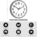 Wall Clock Modern 8 Inch Battery Operated Silent Non Ticking Small Analog Clock Decorative for Bedroom Kitchen Bathroom Office Home (Gray)