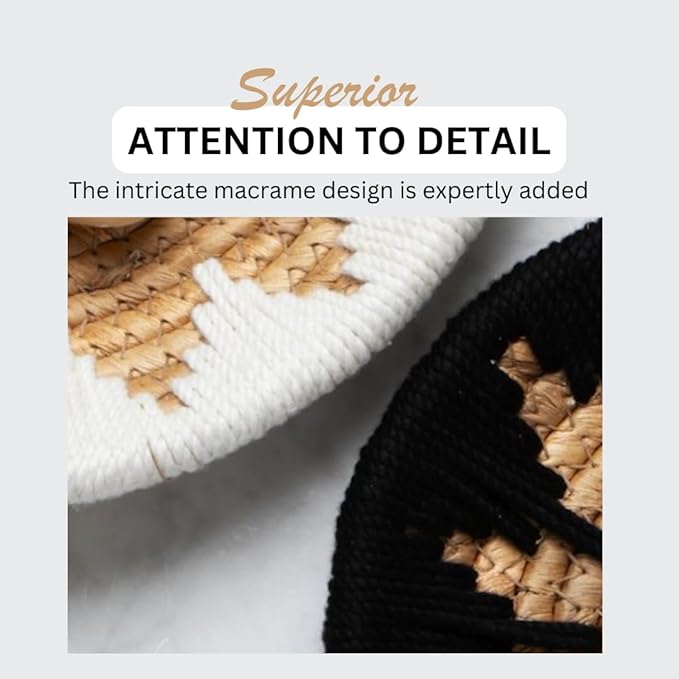 Tebie At Home Boho Wall Art - Boho Wall Baskets Decor - Handmade Set of 5 Woven Baskets With Seagrass - Flat Elegant Art for Farmhouse and Rattan Decor for Living Room, Bedroom and Office