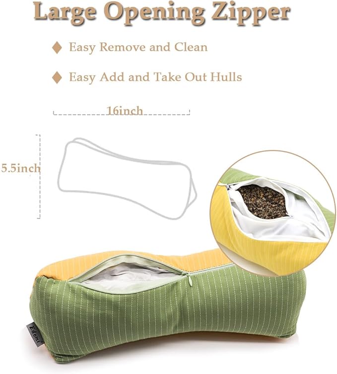 Buckwheat Pillow for Sleeping, Adjustable Firm Support Neck Roll Pillow, Cervical Pillow for Back Sleepers, Cylinder Buckwheat Hull Pillow, Patchwork Orange Yellow Green Pillowcase,16x5