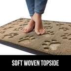 GORILLA GRIP 100% Waterproof All-Season WeatherMax Doormat 35x23, US Designed Natural Rubber, Stain and Fade Resistant, Low Profile Indoor Outdoor Door Mats, Easy Clean Patio Mat, Tan Pawprints