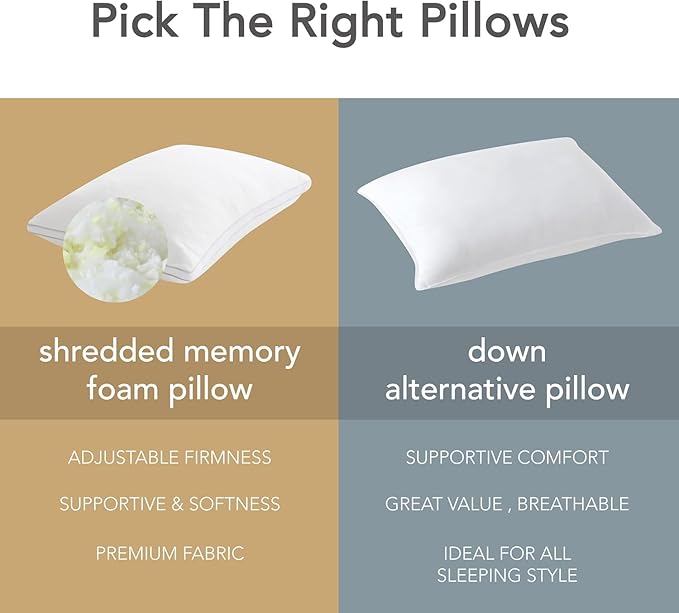 Cooling Pillow for Side Sleeper Shredded Memory Foam Standard Size Set of 2 Firm Support Sleeping Bed Pillows Stomach Back