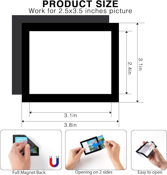 Magnetic Picture Frames with Black Border(2.5"X3.5",12 Pack),Mini Wallet Size Magnet Photo Sleeves Pockets/Holder,Decorations for Home/Office/School/Classroom/Party
