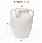 Handcrafted Flower Vase, 9.8" Tall Terracotta Vase, Vintage White Ceramic Vase, Rustic Antique Decor with 4 Handles, Wide Mouth, Matte Finish for Home Office Resto Café Décor