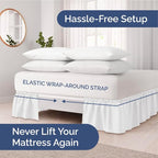 Wrap Around Dust Ruffle Bed Skirt - White - for Full Size Beds with 15 Inch Drop - Easy Fit Elastic Strap - Adjustable Pleated Bedskirt w/Brushed Fabric - Wrinkle Free - for Women, Men, Kids & Teens